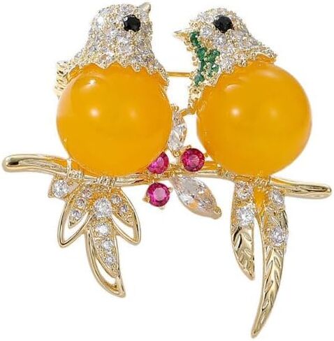 Magpie Lovebird Brooch Inlaid with 14K Gold Moissanite, Romantic Bird Design Love Corsage for Lovers, Creative Birthday Gift in Saudi Arabia