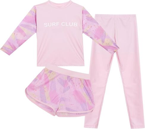 Happy Cherry Girls Rash Guard Swimsuit 3 Piece Long Sleeve Swim Shirt with Shorts Long Pants Bathing Suit Swimwear in Saudi Arabia