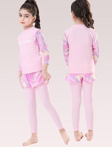 Happy Cherry Girls Rash Guard Swimsuit 3 Piece Long Sleeve Swim Shirt with Shorts Long Pants Bathing Suit Swimwear in Saudi Arabia