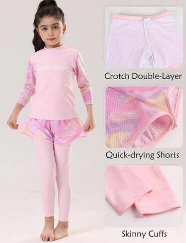 Happy Cherry Girls Rash Guard Swimsuit 3 Piece Long Sleeve Swim Shirt with Shorts Long Pants Bathing Suit Swimwear in Saudi Arabia