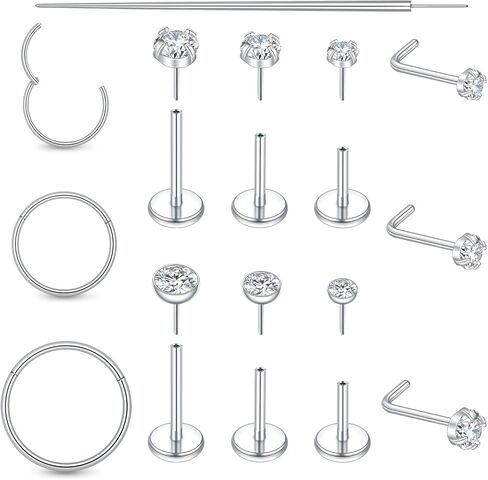 Xpircn 20G 18G Nose Rings Studs for Women Men Flat Back Nose Studs Nose Ring Hoops Hypoallergenic Surgical Steel Threadless Push in CZ Helix Tragus Conch Nostril Cartilage Piercing Jewelry in Saudi Arabia