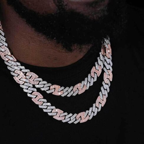 14K Gold Over S925 15mm Pig Nose Cuban Chain Necklace for Men, Double Row Moissanite, Essential Hip-Hop Bling in Kuwait