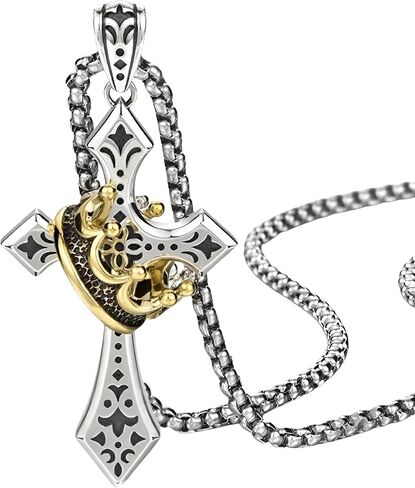 Mai & Claire 925 Sterling Silver Crown Crown Necklace for Women and Men - Retro Crucifix of Thorns ، chain Jesus Christ Cross chain with diadem in Saudi Arabia
