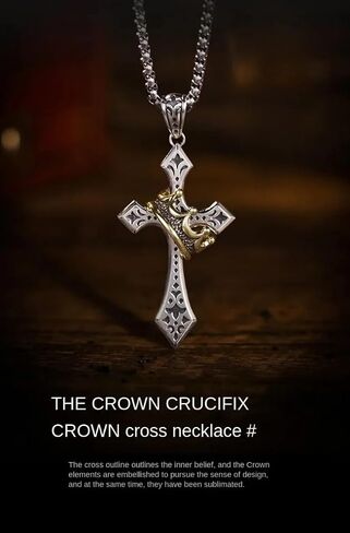 Mai & Claire 925 Sterling Silver Crown Crown Necklace for Women and Men - Retro Crucifix of Thorns ، chain Jesus Christ Cross chain with diadem in Saudi Arabia