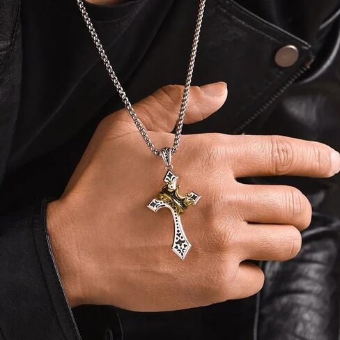 Mai & Claire 925 Sterling Silver Crown Crown Necklace for Women and Men - Retro Crucifix of Thorns ، chain Jesus Christ Cross chain with diadem in Saudi Arabia