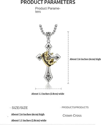 Mai & Claire 925 Sterling Silver Crown Crown Necklace for Women and Men - Retro Crucifix of Thorns ، chain Jesus Christ Cross chain with diadem in Saudi Arabia