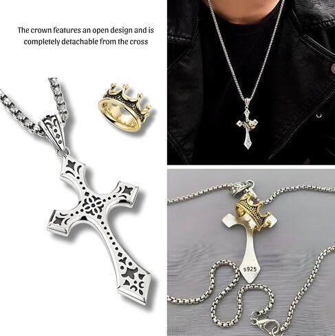 Mai & Claire 925 Sterling Silver Crown Crown Necklace for Women and Men - Retro Crucifix of Thorns ، chain Jesus Christ Cross chain with diadem in Saudi Arabia