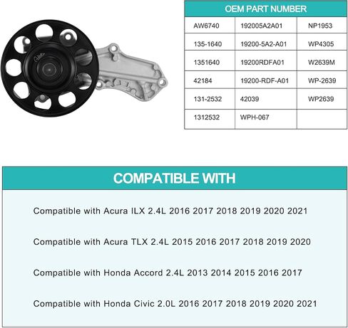 AULINK AW9461 Water Pump with Gasket OE Replacement For 2004-2008 Acura TSX,2003-2007 Honda Accord,2007-2009 CR-V,03 04 05 06 07 08 09 10 11 Element Engine 2.0 2.4L in Saudi Arabia