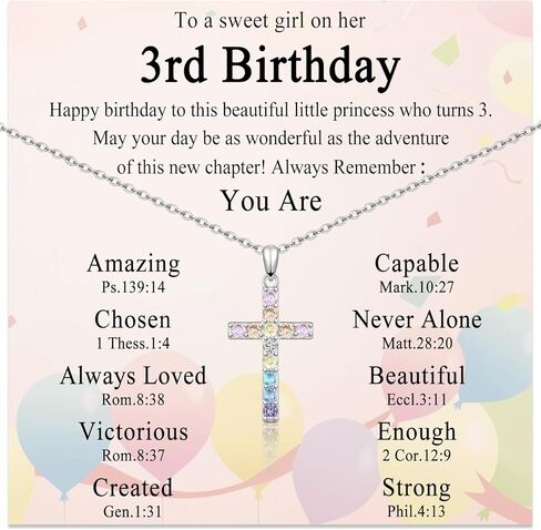 3-11 Year Old Girls Birthday Gifts, Colorful Cross Necklace Jewelry Happy Birthday Present for Girls Daughter Granddaughter Sister Niece with Birthday Card in Kuwait