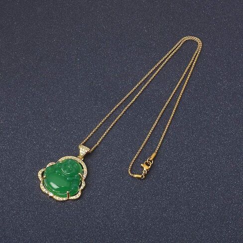 Asgift يضحك Buddha Netclace Cubic Zirconia Green Jade Buddha مع قلادة 18K مطلي بالذهب مطلي بالذهب هدية مجوهرات قلادة محظوظة in Kuwait