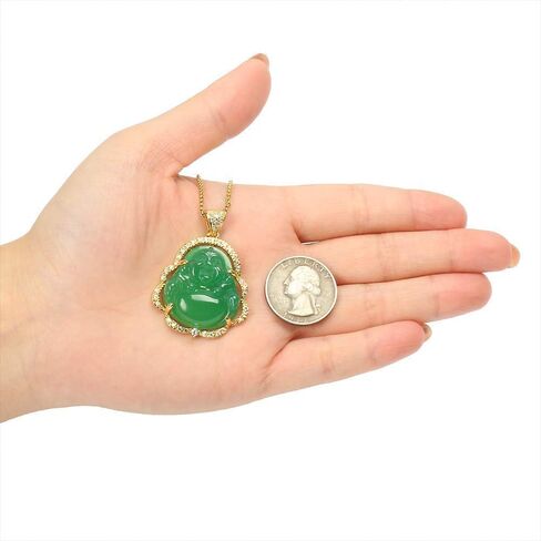 Asgift يضحك Buddha Netclace Cubic Zirconia Green Jade Buddha مع قلادة 18K مطلي بالذهب مطلي بالذهب هدية مجوهرات قلادة محظوظة in Kuwait