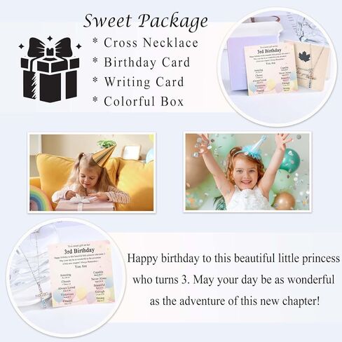 3-11 Year Old Girls Birthday Gifts, Colorful Cross Necklace Jewelry Happy Birthday Present for Girls Daughter Granddaughter Sister Niece with Birthday Card in Kuwait