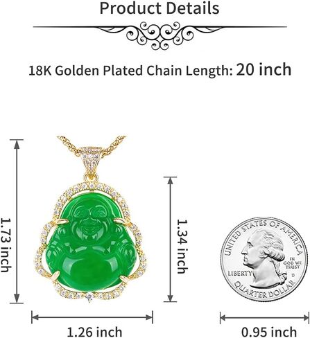 Asgift يضحك Buddha Netclace Cubic Zirconia Green Jade Buddha مع قلادة 18K مطلي بالذهب مطلي بالذهب هدية مجوهرات قلادة محظوظة in Kuwait