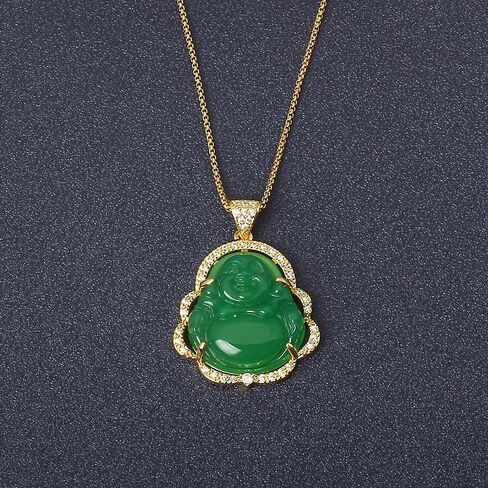 Asgift يضحك Buddha Netclace Cubic Zirconia Green Jade Buddha مع قلادة 18K مطلي بالذهب مطلي بالذهب هدية مجوهرات قلادة محظوظة in Kuwait