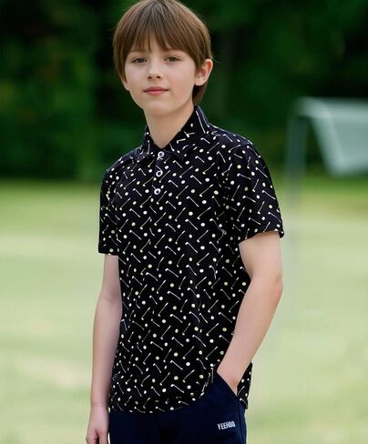 Damipow Boys Golf Shirt Moisture Wicking Youth Polo Shirts Quick Dry Kid Collared Shirt in Kuwait