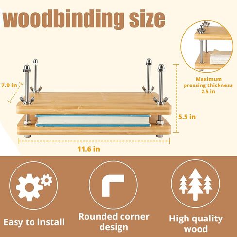 مكبس كتب خشبي من الخيزران لتجليد الكتب - آلة تجليد الكتب المحمولة ومكبس الكتب (11.6 × 7.9 بوصة) in Kuwait
