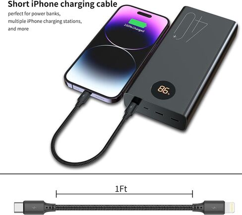 1.5ft USBC to Lightning Cable for iPhone, [MFi Certified] 3Pack Braided Short Type C to Lightning Cable PD Fast Charging 1.5FT USB C iPhone Charger Cord for iPhone 14/13/12/11Pro/X/XR/8/7/6s/Plus/iPad in Kuwait
