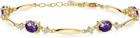 Gem Stone King 18K Yellow Gold Plated Silver Black Onyx and White Moissanite Tennis Bracelet For Women | 3.10 Cttw | Gemstone December Birthstone | Oval 7X5MM | 6 Inch + 1 Inch Extender in Saudi Arabia
