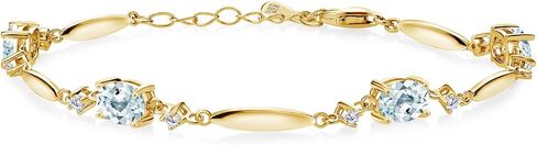 Gem Stone King 18K Yellow Gold Plated Silver Black Onyx and White Moissanite Tennis Bracelet For Women | 3.10 Cttw | Gemstone December Birthstone | Oval 7X5MM | 6 Inch + 1 Inch Extender in Saudi Arabia