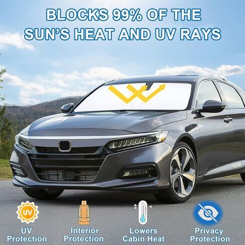 PIMCAR Windshield Sun Shade for 2023 2024 Honda Accord, 310T Reflective Polyester Front Window Sun Visor Blocks UV Rays Foldable Sunshade Honda Accord Accessories in Kuwait