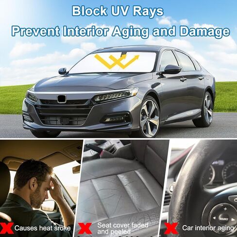 PIMCAR Windshield Sun Shade for 2023 2024 Honda Accord, 310T Reflective Polyester Front Window Sun Visor Blocks UV Rays Foldable Sunshade Honda Accord Accessories in Kuwait