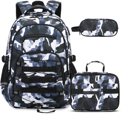 حقيبة ظهر كامو للأولاد ، أولاد الظهر تكتيكي الأطفال ، وأكياس المدارس للأطفال المراهقين المراهقين الأطفال الابتدائية في المدرسة الثانوية ، وحقيبة الكتب العسكرية وحالة قلم رصاص الغداء مع ميناء شحن USB in Kuwait