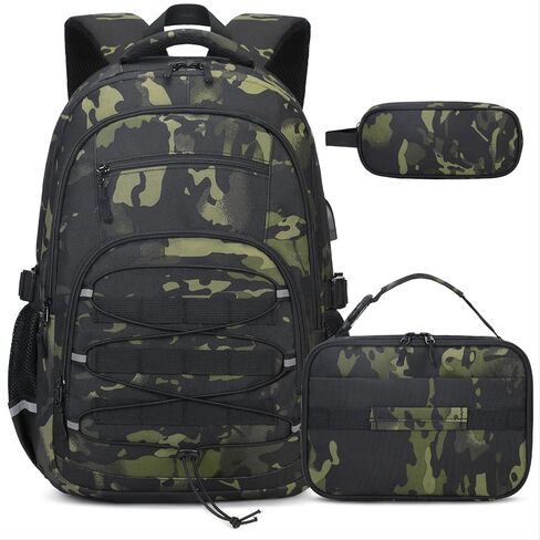 حقيبة ظهر كامو للأولاد ، أولاد الظهر تكتيكي الأطفال ، وأكياس المدارس للأطفال المراهقين المراهقين الأطفال الابتدائية في المدرسة الثانوية ، وحقيبة الكتب العسكرية وحالة قلم رصاص الغداء مع ميناء شحن USB in Kuwait