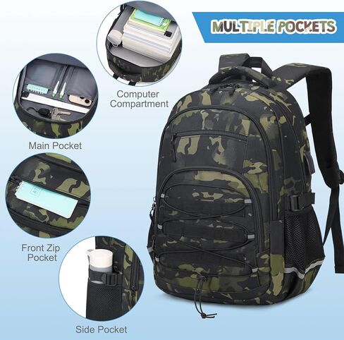 حقيبة ظهر كامو للأولاد ، أولاد الظهر تكتيكي الأطفال ، وأكياس المدارس للأطفال المراهقين المراهقين الأطفال الابتدائية في المدرسة الثانوية ، وحقيبة الكتب العسكرية وحالة قلم رصاص الغداء مع ميناء شحن USB in Kuwait