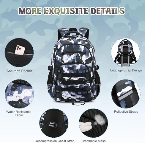 حقيبة ظهر كامو للأولاد ، أولاد الظهر تكتيكي الأطفال ، وأكياس المدارس للأطفال المراهقين المراهقين الأطفال الابتدائية في المدرسة الثانوية ، وحقيبة الكتب العسكرية وحالة قلم رصاص الغداء مع ميناء شحن USB in Kuwait