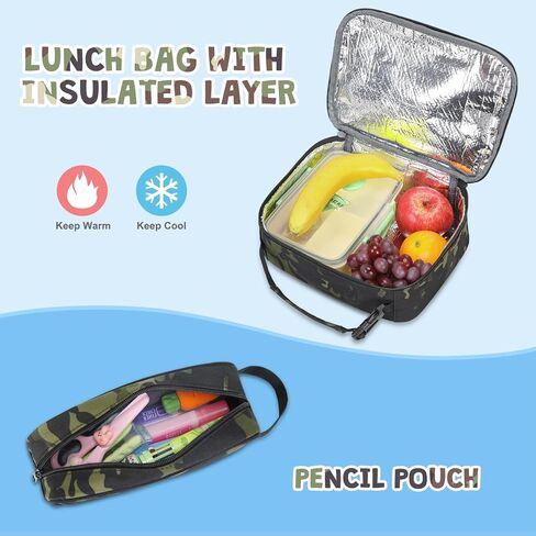 حقيبة ظهر كامو للأولاد ، أولاد الظهر تكتيكي الأطفال ، وأكياس المدارس للأطفال المراهقين المراهقين الأطفال الابتدائية في المدرسة الثانوية ، وحقيبة الكتب العسكرية وحالة قلم رصاص الغداء مع ميناء شحن USB in Kuwait