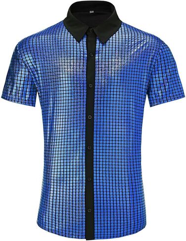 رجال السبعينيات من القرن العشرين ديسكو قميص ترتر قصير الأكمام أعلى زي حفلة عيد الهالوين in Kuwait