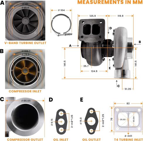 maXpeedingrods T4 Turbo Turbocharger for 4.0L-6.0L Engine, Billet Compressor Wheel, for Chevrolet Camaro Silverado 1500, for Ford Mustang, for Dodge Challenger Charger, Street JD Series in Saudi Arabia