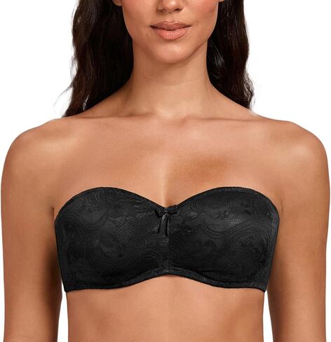 MELENECA Women's No Padding Sheer Lace Bandeau See-Through Minimizer Underwire Strapless Bras in Kuwait