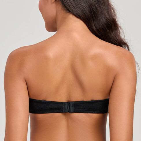 MELENECA Women's No Padding Sheer Lace Bandeau See-Through Minimizer Underwire Strapless Bras in Kuwait