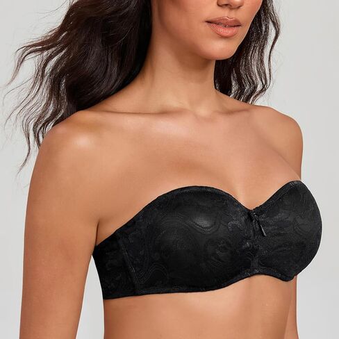 MELENECA Women's No Padding Sheer Lace Bandeau See-Through Minimizer Underwire Strapless Bras in Kuwait