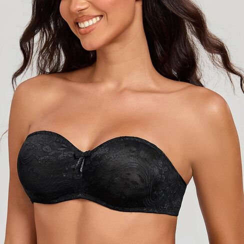 MELENECA Women's No Padding Sheer Lace Bandeau See-Through Minimizer Underwire Strapless Bras in Kuwait