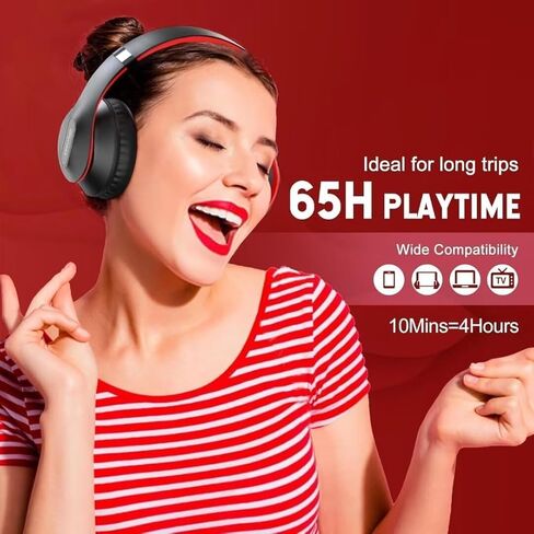 سماعات رأس جلينزاك لاسلكية بلوتوث فوق الأذن، سماعة ستيريو هاي فاي وقت تشغيل 65 ساعة مع ميكروفون و6 أوضاع EQ قابلة للطي بلوتوث V5.3 سماعات رأس لاسلكية للسفر والكمبيوتر المحمول (أخضر)، WH207A in Saudi Arabia