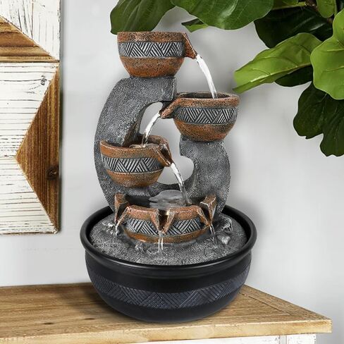 15.7''H Tabletop Water Fountain with LED Lights - Peaceful and Relaxing Water Sound - Small Desktop Waterfall Fountain for Home and Office Decoration in Saudi Arabia