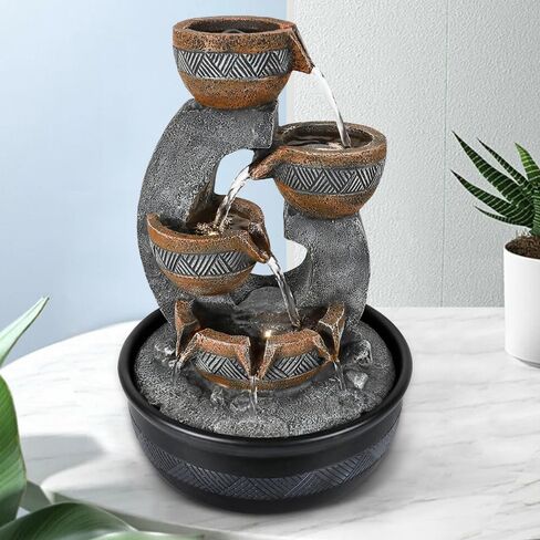 15.7''H Tabletop Water Fountain with LED Lights - Peaceful and Relaxing Water Sound - Small Desktop Waterfall Fountain for Home and Office Decoration in Saudi Arabia