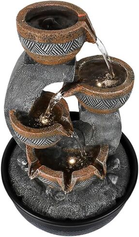 15.7''H Tabletop Water Fountain with LED Lights - Peaceful and Relaxing Water Sound - Small Desktop Waterfall Fountain for Home and Office Decoration in Saudi Arabia