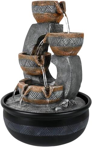 15.7''H Tabletop Water Fountain with LED Lights - Peaceful and Relaxing Water Sound - Small Desktop Waterfall Fountain for Home and Office Decoration in Saudi Arabia