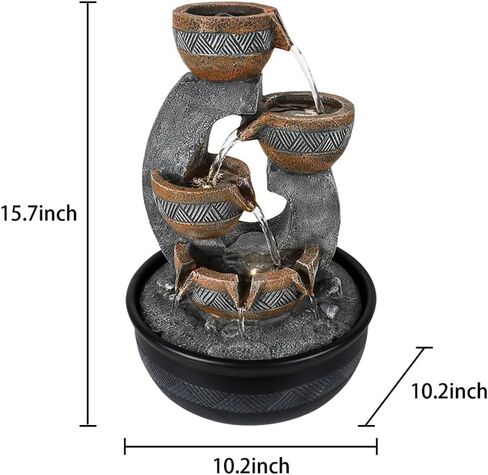 15.7''H Tabletop Water Fountain with LED Lights - Peaceful and Relaxing Water Sound - Small Desktop Waterfall Fountain for Home and Office Decoration in Saudi Arabia