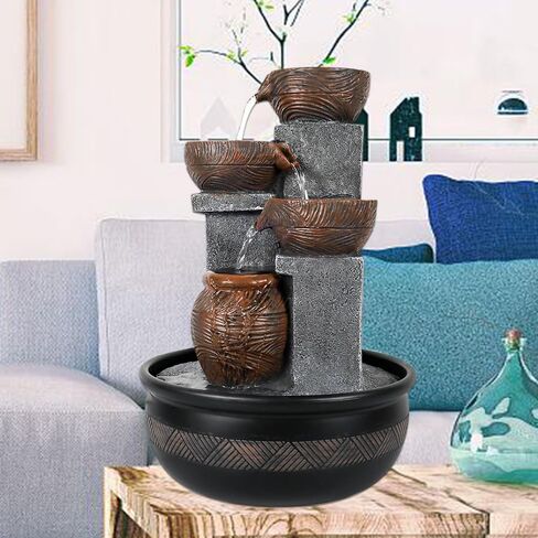 15.7''H Tabletop Water Fountain with LED Lights - Peaceful and Relaxing Water Sound - Small Desktop Waterfall Fountain for Home and Office Decoration in Saudi Arabia