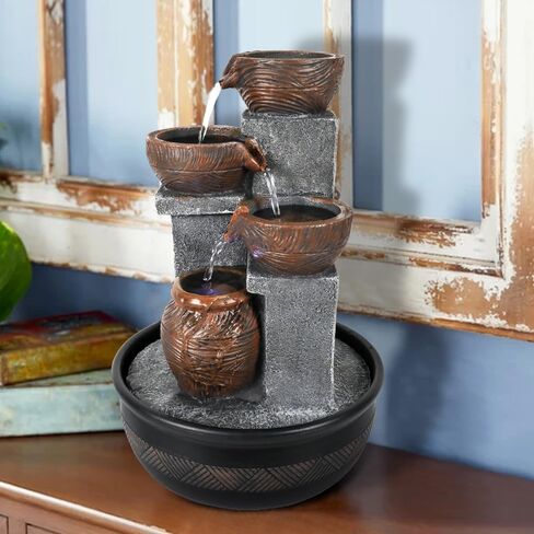 15.7''H Tabletop Water Fountain with LED Lights - Peaceful and Relaxing Water Sound - Small Desktop Waterfall Fountain for Home and Office Decoration in Saudi Arabia