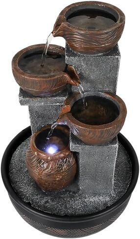 15.7''H Tabletop Water Fountain with LED Lights - Peaceful and Relaxing Water Sound - Small Desktop Waterfall Fountain for Home and Office Decoration in Saudi Arabia