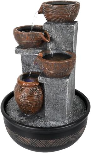 15.7''H Tabletop Water Fountain with LED Lights - Peaceful and Relaxing Water Sound - Small Desktop Waterfall Fountain for Home and Office Decoration in Saudi Arabia