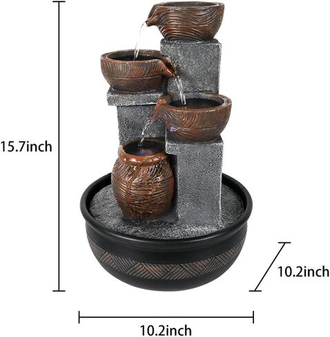 15.7''H Tabletop Water Fountain with LED Lights - Peaceful and Relaxing Water Sound - Small Desktop Waterfall Fountain for Home and Office Decoration in Saudi Arabia