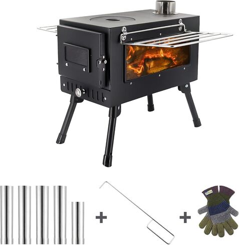 Outdoor Firewood Stove Camping Wood Stove Portable Tent Keep Warm Stove With Chimney Pipe Camping Accessories Backpacking BBQ Hiking Picnic Outdoor Cooking Tools in Saudi Arabia