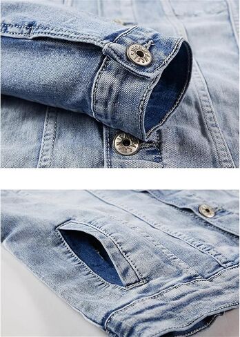 Generic Men's Sets Blue Jean Jackets Suits Multi Pockets Loose Casual Cotton Vintage Street Denim Jacket+Pants For Men in Saudi Arabia