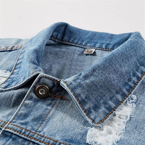 Generic Couple Denim Suit Spring Autumn Fashion Casual Ripped Hole Long Sleeve Denim Jacket + Jeans 2 Piece Set … in Saudi Arabia